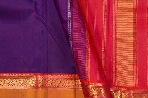 Purple And Pink Kanchipuram Silk Saree With Short Border Handwoven Pure Silk For Festive Wear PV J 359