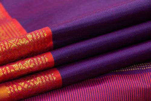 Purple And Pink Kanchipuram Silk Saree With Short Border Handwoven Pure Silk For Festive Wear PV J 359