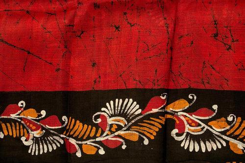 Red And Black Floral Lightweight Batik Silk Saree Handwoven Pure Silk For Office Wear PB 327