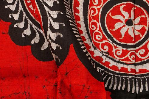 Red And Black Lightweight Batik Silk Saree Handwoven Pure Silk For Office Wear PB 326