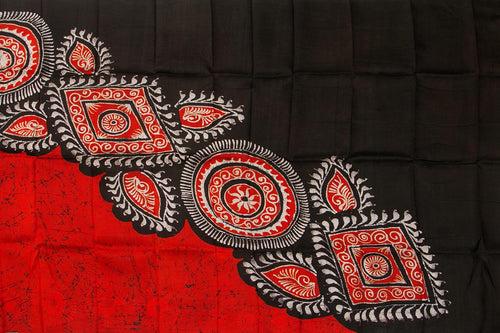 Red And Black Lightweight Batik Silk Saree Handwoven Pure Silk For Office Wear PB 326