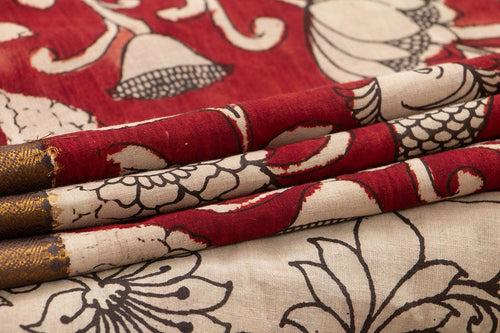 Red And Black Mangalagiri Cotton Kalamkari Saree For Office Wear PV K VSR 101