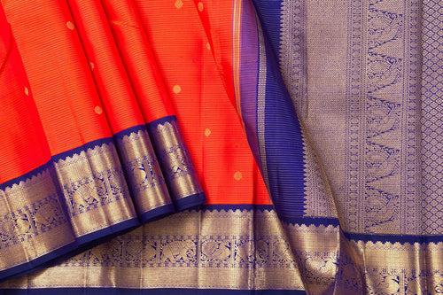 Red And Blue Kanchipuram Vairaoosi Silk Saree With Medium Border Handwoven Pure Silk For Wedding Wear PV NYC 1053