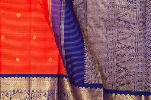 Red And Blue Kanchipuram Vairaoosi Silk Saree With Medium Border Handwoven Pure Silk For Wedding Wear PV NYC 1053