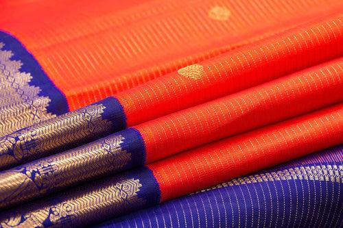 Red And Blue Kanchipuram Vairaoosi Silk Saree With Medium Border Handwoven Pure Silk For Wedding Wear PV NYC 1053