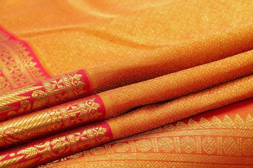 Red And Gold Zari Kanchipuram Silk Saree With Medium Border Handwoven Pure Silk For Wedding Wear PV NYC 1091