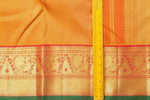 Red And Gold Zari Kanchipuram Silk Saree With Medium Border Handwoven Pure Silk For Wedding Wear PV NYC 1091
