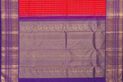 Red And Violet Kanchipuram Silk Saree With Gold Zari Checks And Medium Border Handwoven Pure Silk For Wedding Wear PV NYC 1039