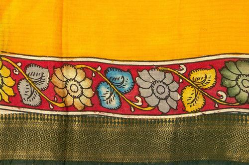 Red And Yellow Handpainted Kalamkari Mangalgiri Silk Saree Organic Dyes For Office Wear PKMS 61