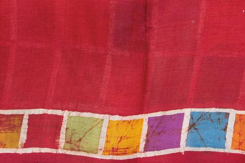 Red Checks Lightweight Borderless Batik Silk Saree Handwoven Pure Silk For Office Wear PB 320