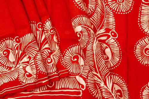 Red Floral Design Lightweight Batik Silk Saree Handwoven Pure Silk For Office Wear PB 318