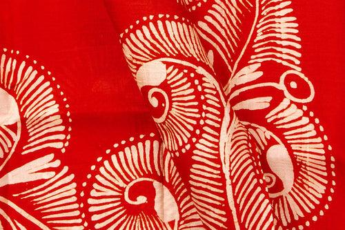 Red Floral Design Lightweight Batik Silk Saree Handwoven Pure Silk For Office Wear PB 318