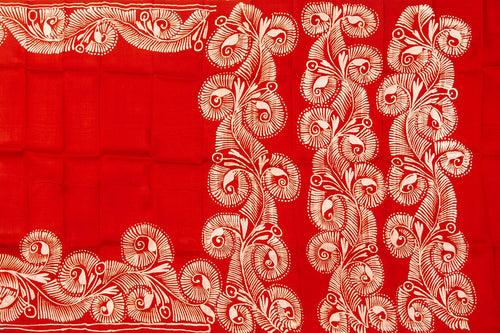 Red Floral Design Lightweight Batik Silk Saree Handwoven Pure Silk For Office Wear PB 318