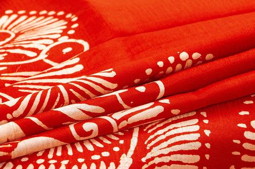 Red Floral Design Lightweight Batik Silk Saree Handwoven Pure Silk For Office Wear PB 318