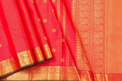 Red Zari Butta Kanchipuram Vairaoosi Silk Saree With Small Border Handwoven Pure Silk For Wedding Wear PV NYC 1013