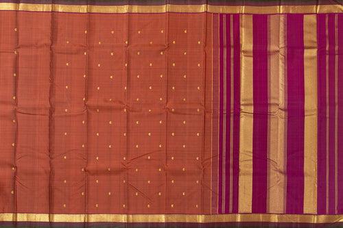 Rust And Magenta Kanchipuram Silk Saree With Medium Border Handwoven Pure Silk For Festive Wear PV J 563