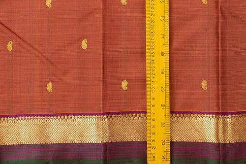 Rust And Magenta Kanchipuram Silk Saree With Medium Border Handwoven Pure Silk For Festive Wear PV J 563