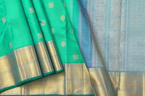 Sea Green And Blue Kanchipuram Silk Saree With Medium Border Handwoven Pure Silk For Wedding Wear PV NYC 1002