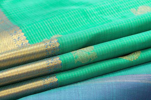 Sea Green And Blue Kanchipuram Silk Saree With Medium Border Handwoven Pure Silk For Wedding Wear PV NYC 1002