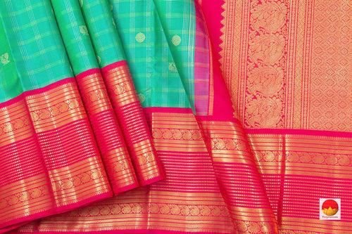 Sea Green And Pink Kanchipuram Silk Saree With Medium Border Handwoven Pure Silk For Wedding Wear PV NYC 1069