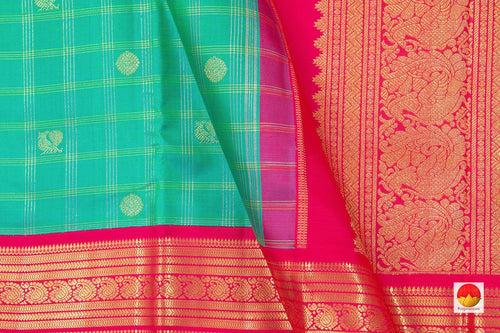 Sea Green And Pink Kanchipuram Silk Saree With Medium Border Handwoven Pure Silk For Wedding Wear PV NYC 1069