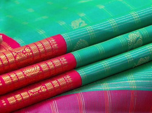 Sea Green And Pink Kanchipuram Silk Saree With Medium Border Handwoven Pure Silk For Wedding Wear PV NYC 1069