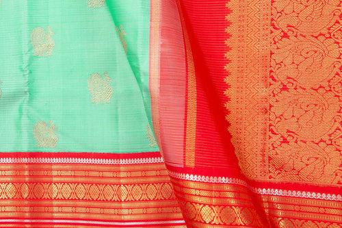 Sea Green And Red Kanchipuram Silk Saree With Small Border Handwoven Pure Silk For Wedding Wear PV NYC 1004