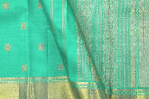 Sea Green Kanchipuram Silk Saree With Medium Border Handwoven Pure Silk For Wedding Wear PV NYC 1011