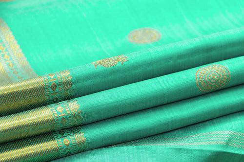 Sea Green Kanchipuram Silk Saree With Medium Border Handwoven Pure Silk For Wedding Wear PV NYC 1011