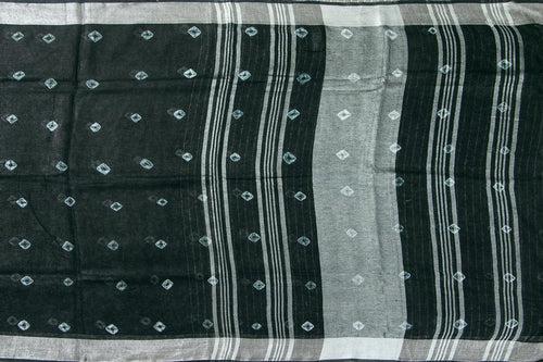 Shibori Black Pure Linen Saree Handwoven PL 2058