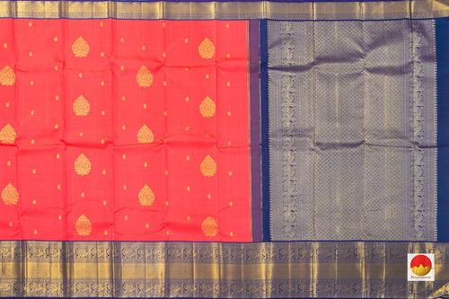 Tomato Red And Blue Kanchipuram Silk Saree Handwoven Pure Silk For Wedding Wear PV NYC 1043