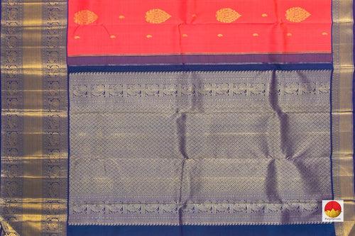 Tomato Red And Blue Kanchipuram Silk Saree Handwoven Pure Silk For Wedding Wear PV NYC 1043