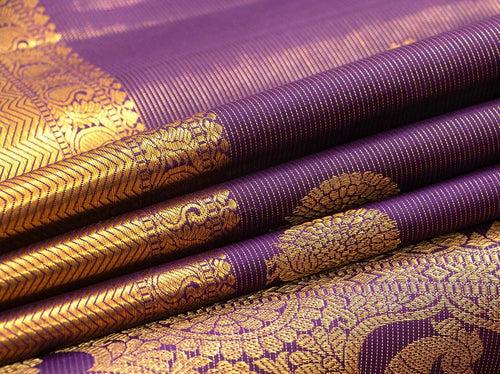 Violet Kanchipuram Vairaoosi Silk Saree With Morning Evening Border Handwoven Pure Silk For Wedding Wear PV NYC 1047