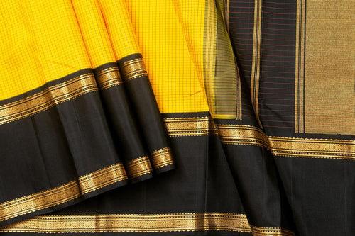 Yellow And Black Kanchipuram Silk Saree With Medium Border Handwoven Pure Silk For Party Wear PV NYC 1027