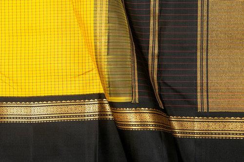 Yellow And Black Kanchipuram Silk Saree With Medium Border Handwoven Pure Silk For Party Wear PV NYC 1027