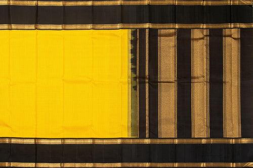 Yellow And Black Kanchipuram Silk Saree With Medium Border Handwoven Pure Silk For Party Wear PV NYC 1027