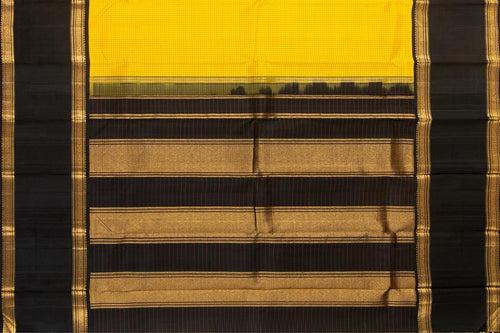 Yellow And Black Kanchipuram Silk Saree With Medium Border Handwoven Pure Silk For Party Wear PV NYC 1027