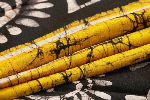 Yellow And Black Lightweight Batik Silk Saree Handwoven Pure Silk For Office Wear PB 321