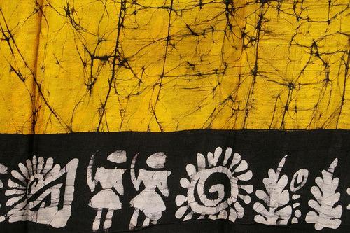 Yellow And Black Lightweight Batik Silk Saree Handwoven Pure Silk For Office Wear PB 321