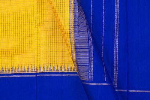 Yellow And Blue Kanchipuram Silk Saree With Small Border Handwoven Pure Silk For Festive Wear PV NYC 1009