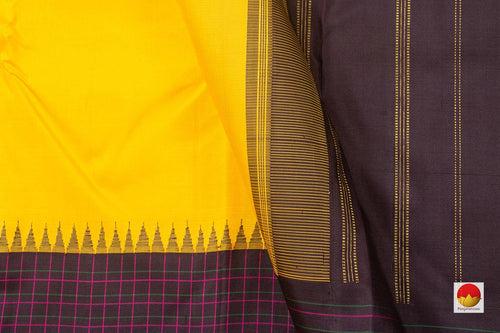 Yellow And Brown Kanchipuram Silk Saree With Medium Border Handwoven Pure Silk For Festive Wear PV NYC 998