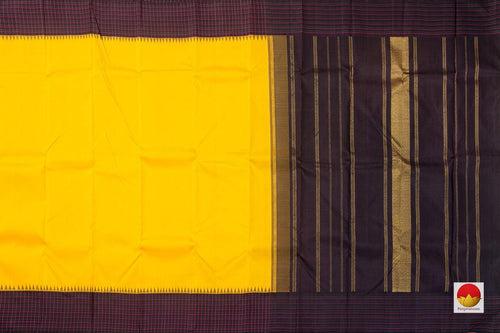 Yellow And Brown Kanchipuram Silk Saree With Medium Border Handwoven Pure Silk For Festive Wear PV NYC 998