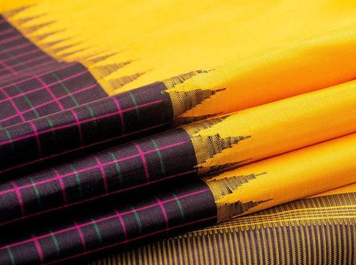 Yellow And Brown Kanchipuram Silk Saree With Medium Border Handwoven Pure Silk For Festive Wear PV NYC 998