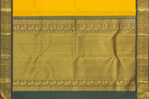 Yellow And Green Kanchipuram Silk Saree With Medium Border Handwoven Pure Silk For Festive Wear PV J 260