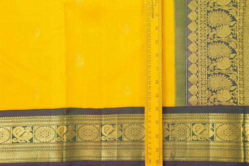 Yellow And Green Kanchipuram Silk Saree With Medium Border Handwoven Pure Silk For Festive Wear PV J 260