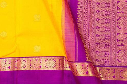 Yellow And Magenta Kanchipuram Silk Saree With Medium Border Handwoven Pure Silk For Festive Wear PV NYC 995