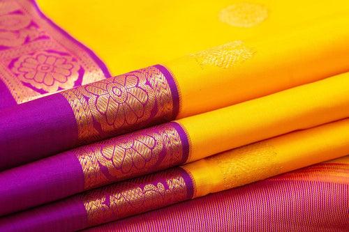 Yellow And Magenta Kanchipuram Silk Saree With Medium Border Handwoven Pure Silk For Festive Wear PV NYC 995