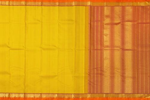 Yellow And Orange Kanchipuram Silk Saree With Short Border Handwoven Pure Silk For Festive Wear PV J 356