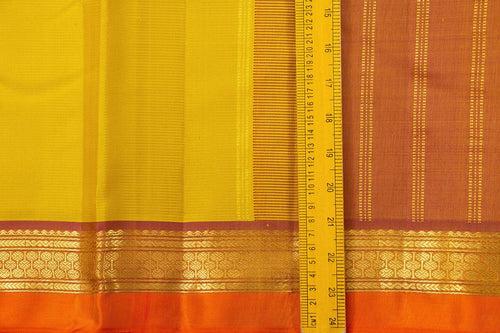 Yellow And Orange Kanchipuram Silk Saree With Short Border Handwoven Pure Silk For Festive Wear PV J 356