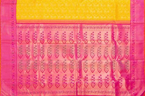 Yellow And Pink Kanchipuram Silk Saree With Paithani Style Korvai Contrast Border Handwoven Pure Silk For Wedding Wear PV NYC 1064